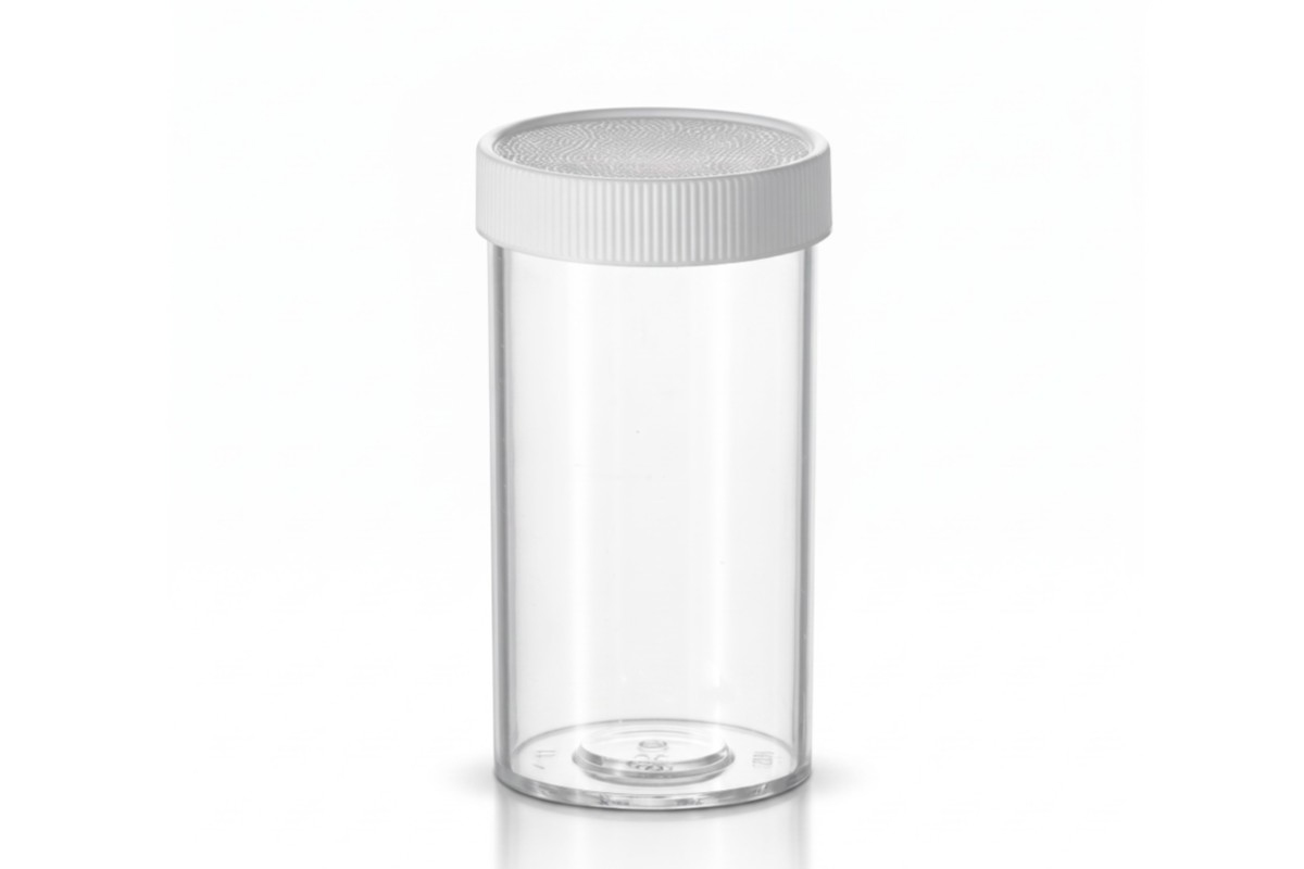 Clear Styrene Vial & White Cap 1 Clear Styrene Vial & White Cap