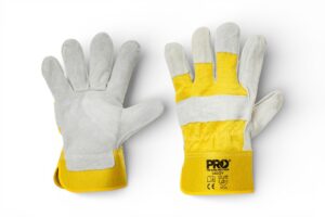Gloves Yellow Cotton/Cowsplit Leather Palm H/D