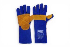 Leather Welding Gauntlet Blue & Gold Kevlar