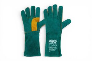 Leather Welding Gauntlet Green & Gold Left Hand Pair