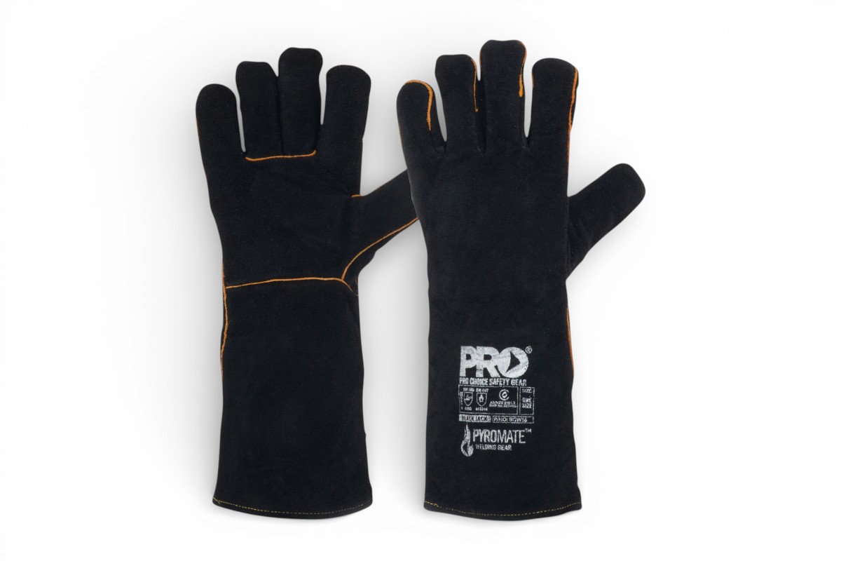 Leather Welding Gauntlet Black & Gold 1 Leather Welding Gauntlet Black & Gold