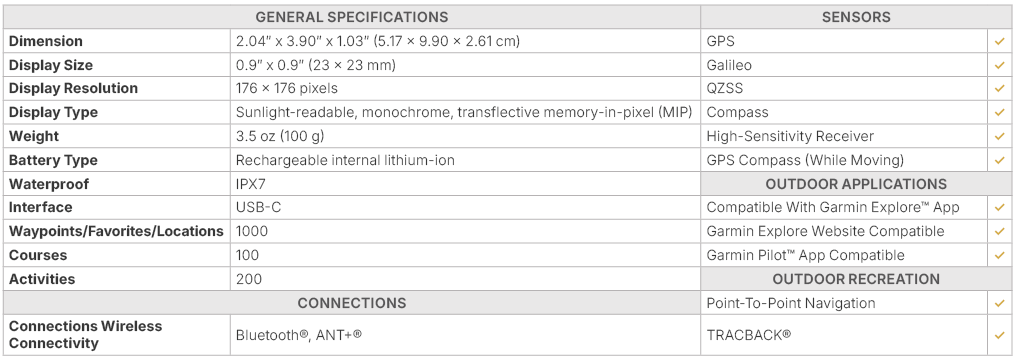 product description spec table - SKU 1133-01163